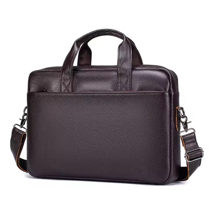 Bolso De Negocios Para Hombre De Cuero Genuino Gran Capacidad Con Computadora - Bolsa De Mano De Capa Superior De Vaca - 1