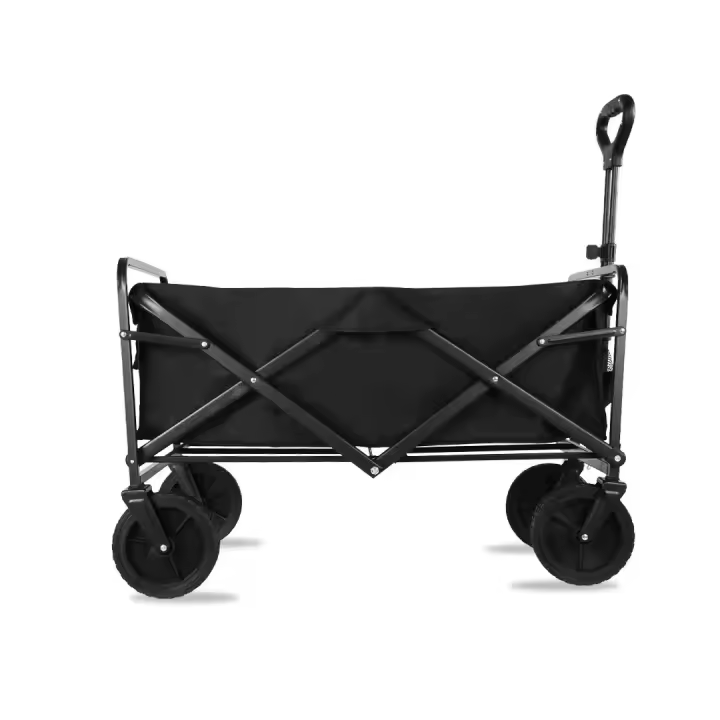 PATUKSHOP Carro Plegable para Playa con 4 Ruedas Anchas, Asa Ajustable, 2 Portavasos hasta 75 Kg- Carrito Camping Transporte Ideal para Acampar, Picnic, de Compras Color Negro - 1