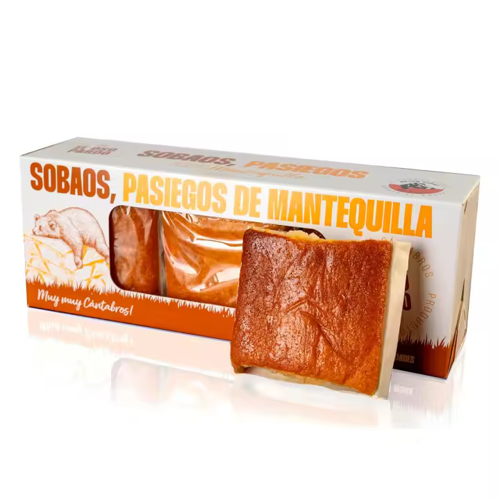 EL OSO PARDO Sobaos Pasiegos IGP - Receta Tradicional de Cantabria, Bizcocho de Mantequilla, 6 uds. - 1