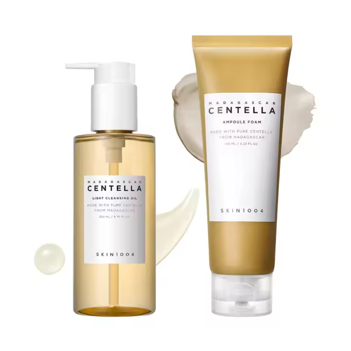 Pack SKIN1004 Madagascar Centella Double Cleansing Duo | Light Cleansing Oil 200 ml + Ampoule Foam 125 ml | Doble limpieza calmante que elimina maquillaje y limpia poros en profundidad - 1