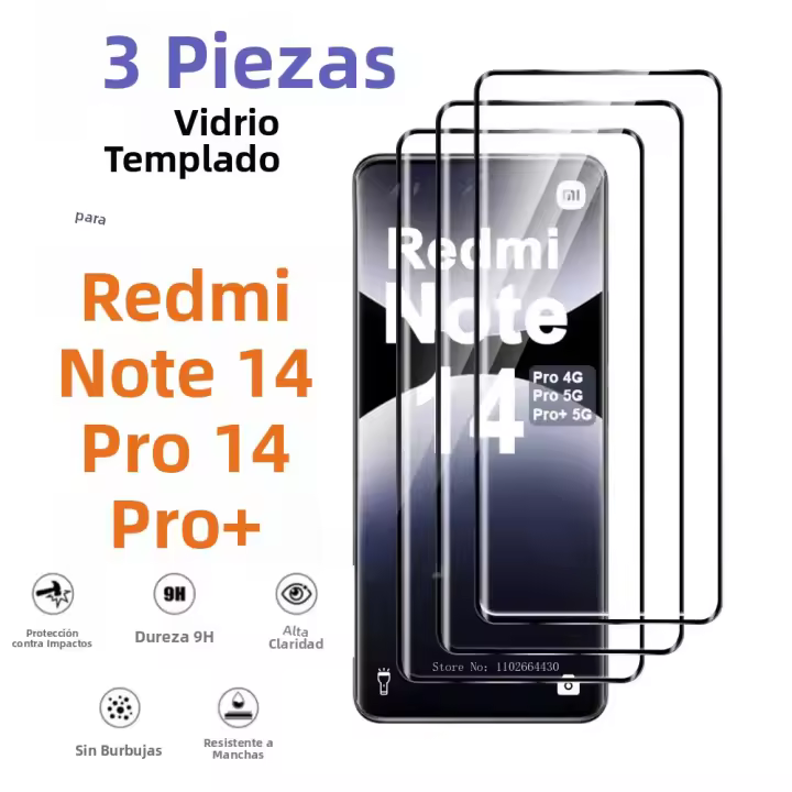 Protector De Pantalla HD 3PCS Para Redmi Note 14 14 pro 14 Pro+ Vidrio Templado Resistente a Arañazos Y Huellas Compatible Con Casas - 1