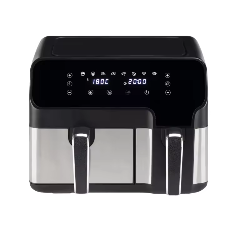 JATA Freidora de aire sin aceite de 9 litros con dos cestillos independientes. Panel de control digital. 8 funciones. Temporizador hasta 60 minutos. Temperatura: 80-200º. Libre de BPA - JEFR1228 - 1