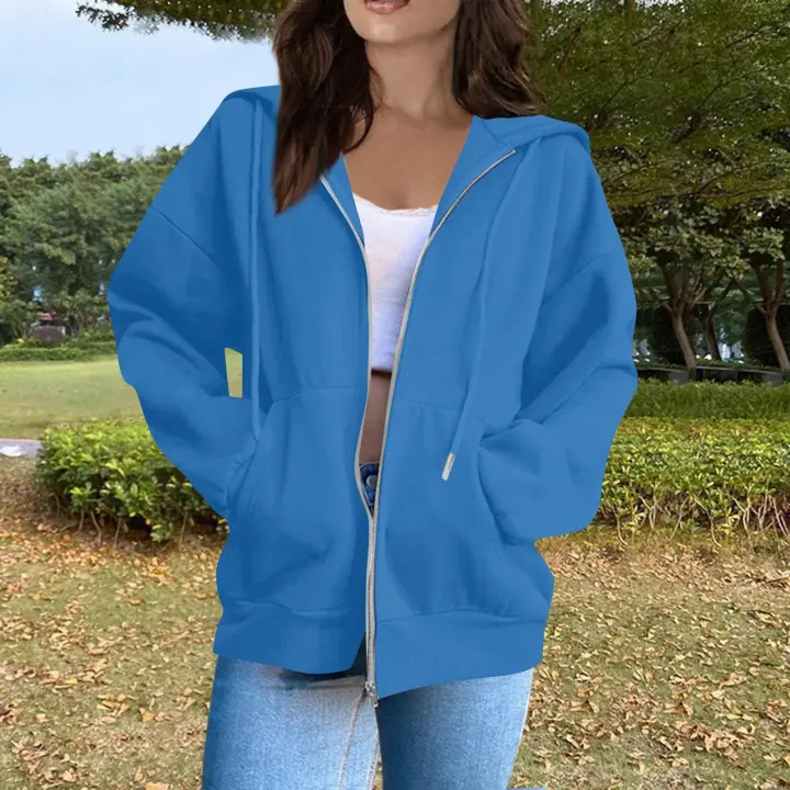 Sudadera De Mujer Con Capucha Abrigo Casual De Color Sólido Otoño E Invierno Con Bolsillos Y Cierre De Cremallera Largo Manga Para Calle - 1