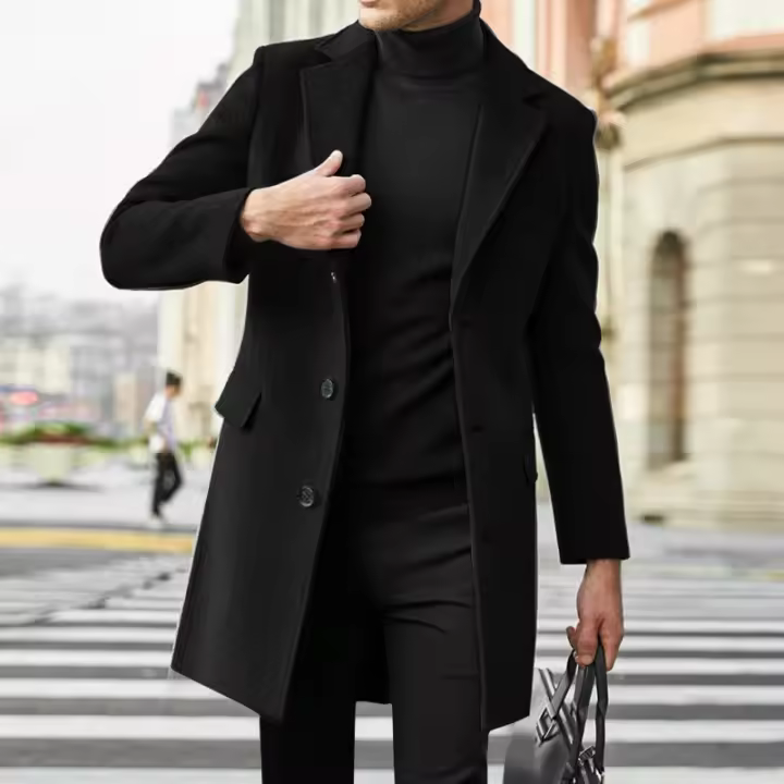Chaqueta De Lana Para Hombre Estilo Británico Casual Otoño Invierno Manga Larga Con Lining Cierre Tradicional Solapa Plegable - 1