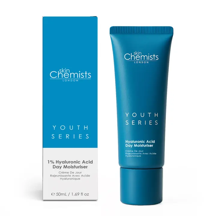 skinChemists - Crema de Día con 1% de Ácido Hialurónico 50 ml, Hidratante y Antiedad para Piel Seca y Deshidratada - 1
