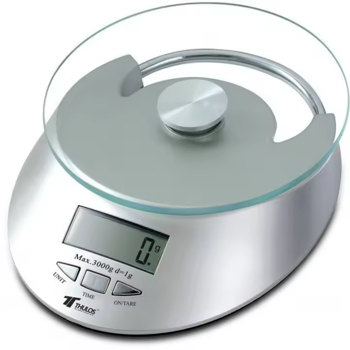 Balanza de cocina digital THULOS TH-DS8001. Sensores de alta precisión sistema Strain Gauge. Capacidad máxima de 5 Kg - Pantalla LCD. Alimentación: 1*3V CR2032 batería de lítio (incluida). - 1