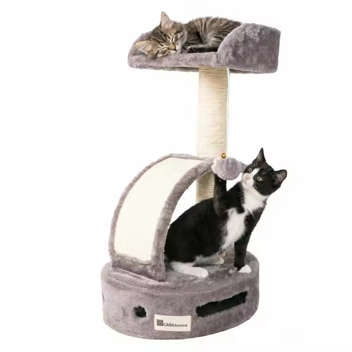 Casa Basics - Rascador para gatos TATA, Altura 58 cm, Plataforma Mirador, Rampa para rascar, Árbol para Gatos Negro/Gris/Beige - 1