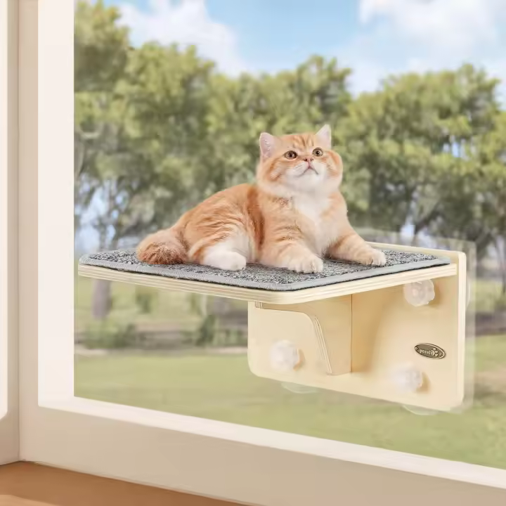 Hamaca de ventana para gatos - Hamaca + Rascador + Sisal resistente para observar aves, 30×26×16 cm, con 4 ventosas resistentes y tornillos de pared, estante de pared para gatos, hasta 10 kg - 1