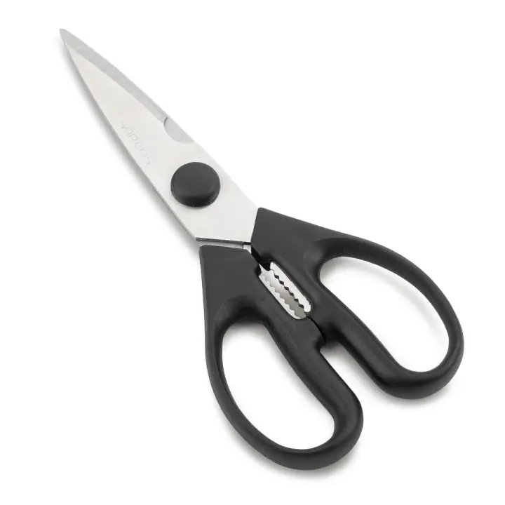 Arcos Tijeras de Cocina de Acero Inoxidable Nitrum. 195 mm - 154 gr. Mango ergonómico polioximetileno POM. Serie Prochef. Borde liso y elegante mango. Color negro. - 1