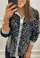 Camisa De Mujer Con Lentejuelas Casual Glitter Manga Larga Suéter Sexy Retro Para Fiesta Streetwear Negra Talla Grande - details 4