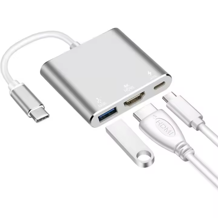 FGNS. Tipo-C a HDMI/USB/Tipo-C,USB C a HDMI Adaptador 4K, 3 en 1 Multipuerto Tipo C a 4K HDMI Adaptador USB C Hub, Convertidor USB C a HDMI con USB 3.0 y de Carga PD Tipo C para , Portátiles, teléfonos móviles, tabletas y otros dispositivos electrónicos. - 1