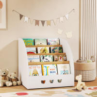 AIYAPLAY Estantería Infantil para Juguetes con Compartimento Oculto Organizador de Juguetes de 4 Niveles con Ruedas para Habitación Infantil Sala de Juegos Guardería Blanco y Natural - details 1