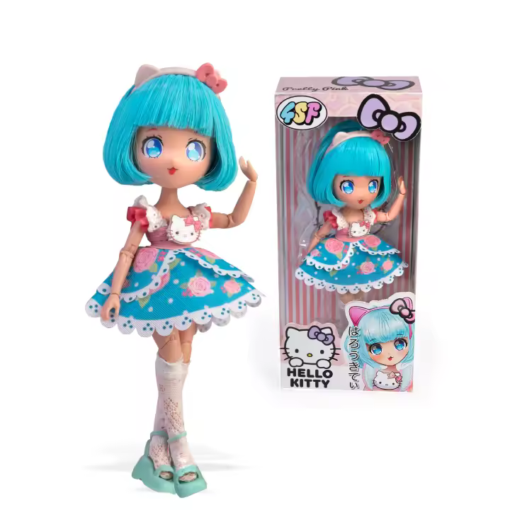 4SF - Hello Kitty Manga Doll Pretty Pink, Muñeca Fashion Japonesa con Looks a la Moda Manga, Figura de 19,5 cm con 15 Puntos de Articulación, Pelo Azul, Accesorios Incluidos, Famosa (HKTF0300) - 1