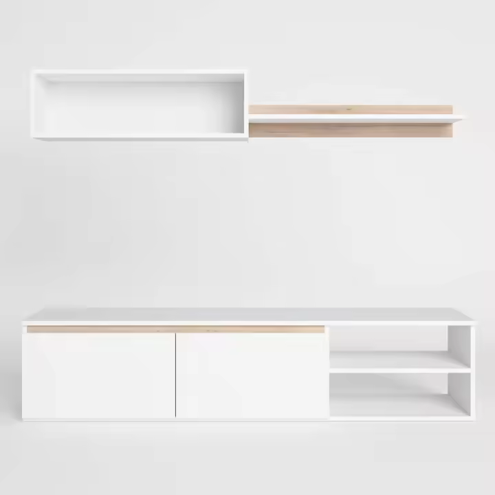 MOBELCENTER - Conjunto de Muebles para Salón Oce de MOBELCENTER en Blanco Mate y Sahara, 160 cm con Almacenaje y Estante Colgante (1568) - 1