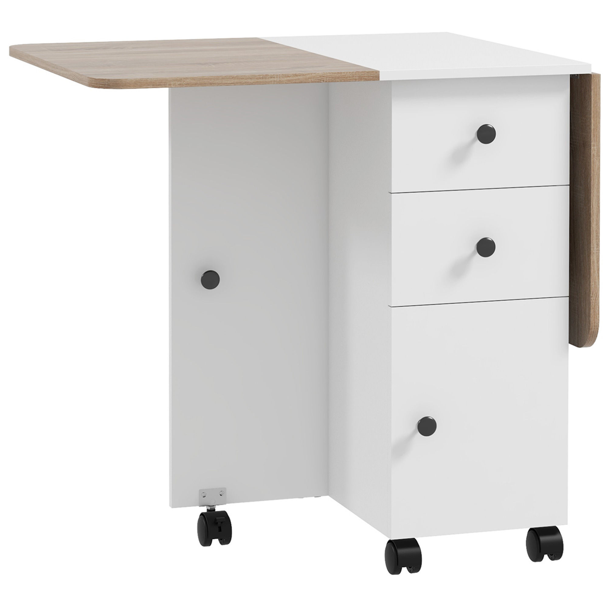 HOMCOM Mesa Plegable de Comedor, Mesa de Cocina Plegable, con Ruedas, Alas Abatibles, 2 Cajones, Estante y Armario, Hasta 6 Personas, para Salón, Espacio Pequeño, 120x60x76,5 cm, Natural