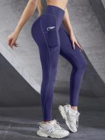 Leggings De Cintura Alta Para Mujer Con Bolsillos Yoga Fitness Running Sportswear De Color Sólido Estilo Elegante Y Cómodo - details 9