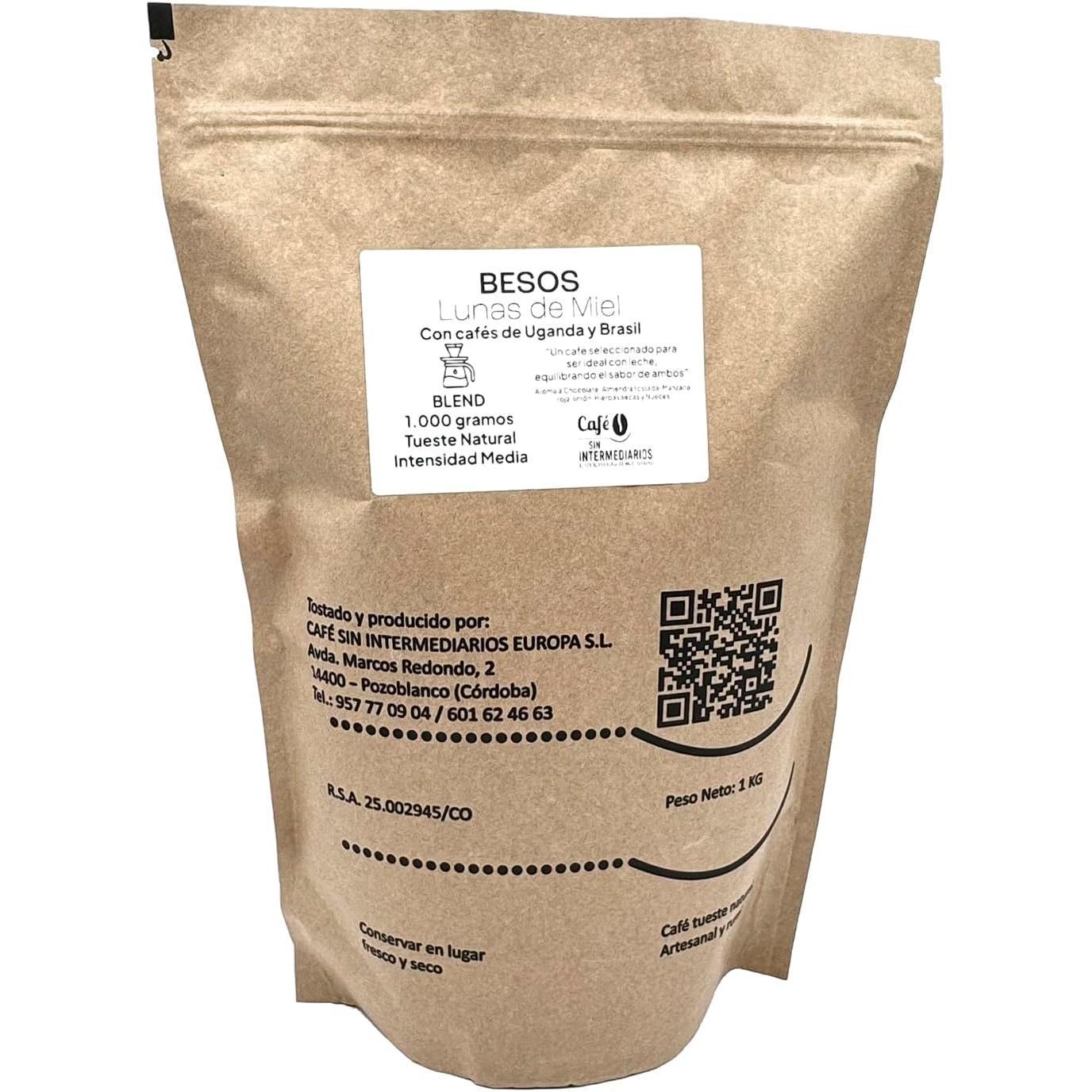 CAFE SIN INTERMEDIARIOS - Besos - Café Colombia 1Kg | Tostado Semanal | Molido al envío | Intensidad media | Ideal con leche | Café especialidad