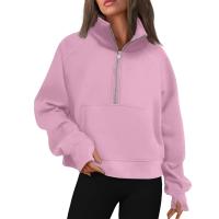 Nueva Sudadera De Mujer Con Capucha Cuello Erguido Otoño Invierno Color Sólido Fleece Manga Larga Bolsillos Cierre Media Pullover Suave - details 15