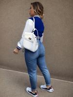 Chaqueta Casual Elegante Para Mujer En Blanco Cierre De Botones Aviador Corta Manga Larga Otoño Invierno Streetwear Outerwear - details 4