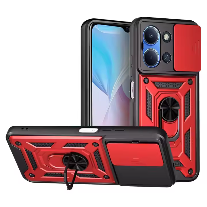 Funda para Xiaomi Redmi 15C Carcasa Cubierta de Cámara Deslizante, Anillo Soporte Silicona TPU Armor- Meloenvias - 1