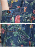 Traje De Piernas Anchas Para Mujer Con Estampado Floral Y Bolsillos Estilo Casual Streetwear Denim Rompers De Talla Grande Con Cinturones Y Mangas - details 7