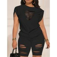 Conjunto De Moda Para Mujer Talla Grande 1XL-5XL Camiseta Corta Y Shorts Estampados 2 Piezas Ropa Casual De Color Sólido - details 4