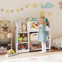 AIYAPLAY Estantería Infantil para Juguetes con Estantes Abiertos, Compartimentos, Diseño de Ositos, Organizador de Juguetes para Dormitorio, Sala de Juegos, Guardería, Blanco - details 0