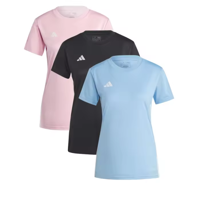 Adidas Pack 3 Camisetas Mujer Manga Corta Deporte - Color Celeste, Rosa y Negro - Modelo Tabela - Cuello Redondo T-Shirt Transpirable Aeroredy para Deportistas - Adidas Sport - Fútbol - Tenis - Padel - Indoor - Trainning - 1