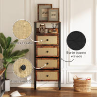HOMCOM Cajonera de Tela Cómoda para Dormitorio con 5 Cajones con Frentes de Ratán y Marco de Acero Mueble Organizador para Sala de Estar 58x29x99 cm Marrón Rústico - details 3