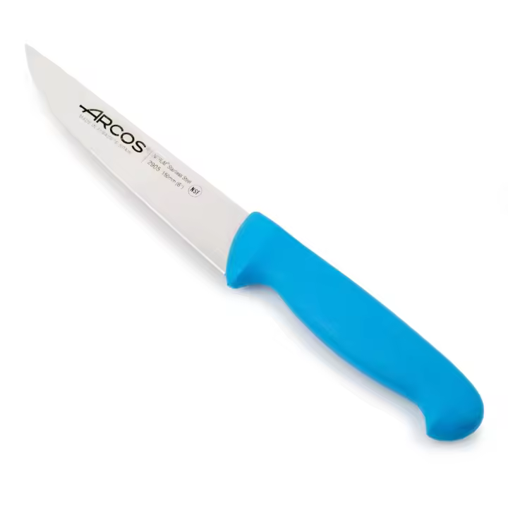 Arcos Cuchillo de Cocina Profesional - Hoja de Acero Inoxidable Nitrum 150 mm - Mayor Durabilidad y Corte Preciso - Mango Ergonómico Azul - Serie 2900 - 1