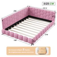 Cama infantil 140x200 cm tapizada en borreguito, rosa o blanca, con cabecero acolchado y laterales protectores - details 0