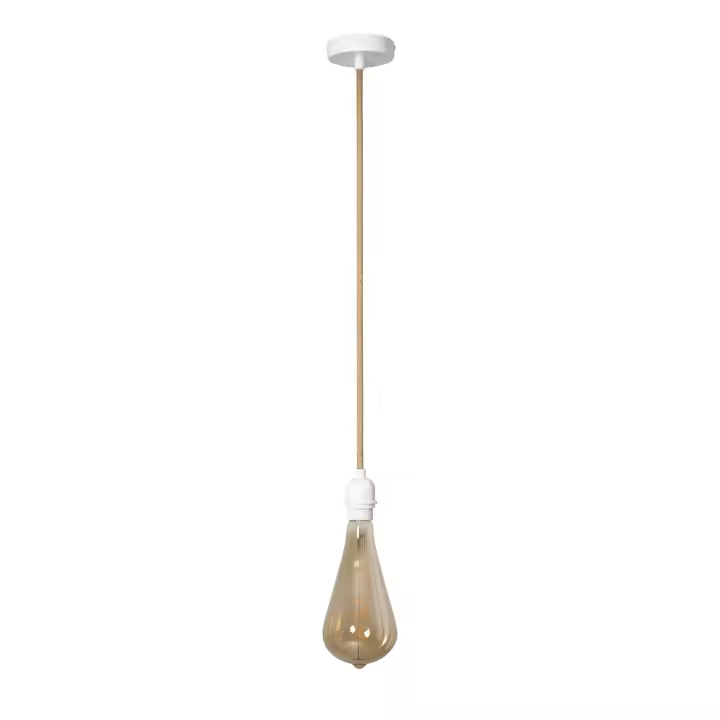 Lámpara Colgante con Cable Textil Natural y Blanco - 1