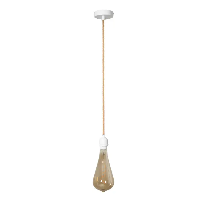 Lámpara Colgante con Cable Textil Natural y Blanco - 1