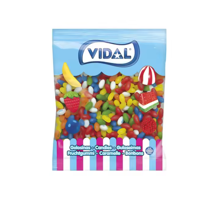 Gominolas vidal Glas Fruit bolsa 2 Kg - Pequeñas grageas multicolor de diversos sabores frutales. Su interior dulce terminará de conquistarte - Sin Gluten y sin Grasa - 1