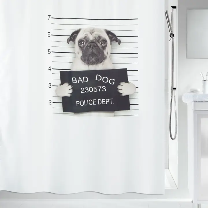 Spirella colección Bad dog, Cortina de ducha textil 180 x 180, 100% polyester, Negro - 1