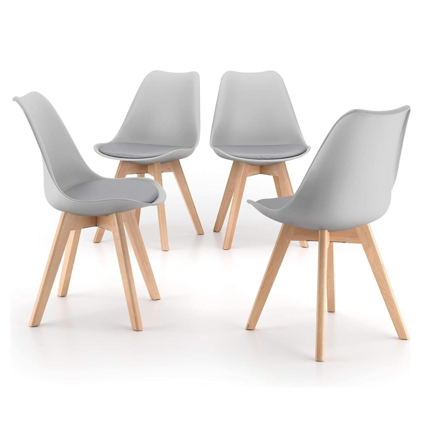 ORION91 Silla SIRIO Color Gris Claro Asiento Acolchado Piel Sintética y Patas Haya 54x81x48cm Comedor Oficina Salón Teletrabajo Cocina - SpazioLuzio