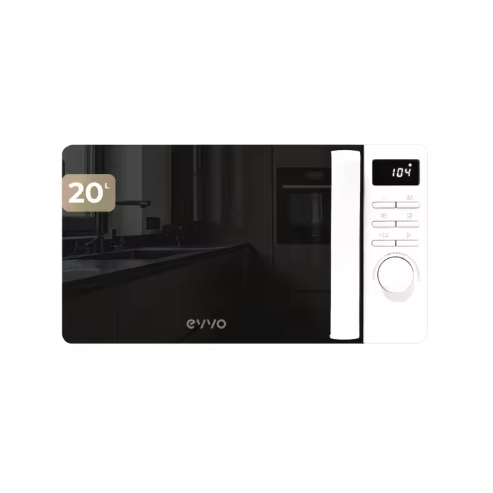EVVO Microondas M20 , 20L de Capacidad, Grill 800W, Puerta Efecto Espejo, Multifunción, Función Descongelar, Temporizador - 1