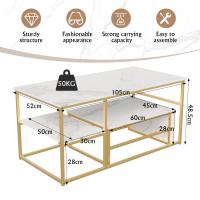 Mesa de centro nido cuadrada de mármol blanco con patas doradas, set de mesas auxiliares combinables estilo moderno - details 1