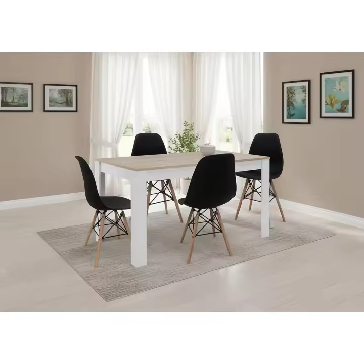 Pack Mesa de Comedor o Cocina Fija Blanco y Gris + 4 Sillas Estilo Nordico Blanco - 1