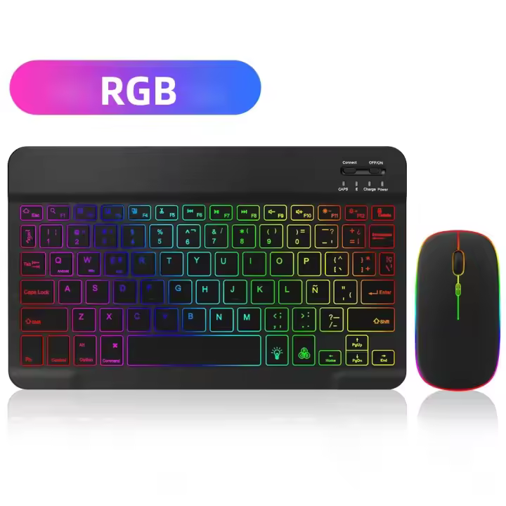 Teclado Inalámbrico Bluetooth Compatible Con Android iOS Windows Con Iluminación RGB Para Tablet iPad iPhone Teclado Mouse Incluidos - 1