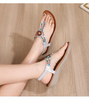 CA Sandalias de tacón de cuña huecas de gran tamaño 2025 con diamantes de imitación, zapatos bohemios cómodos para mujer, verano 363- - details 18