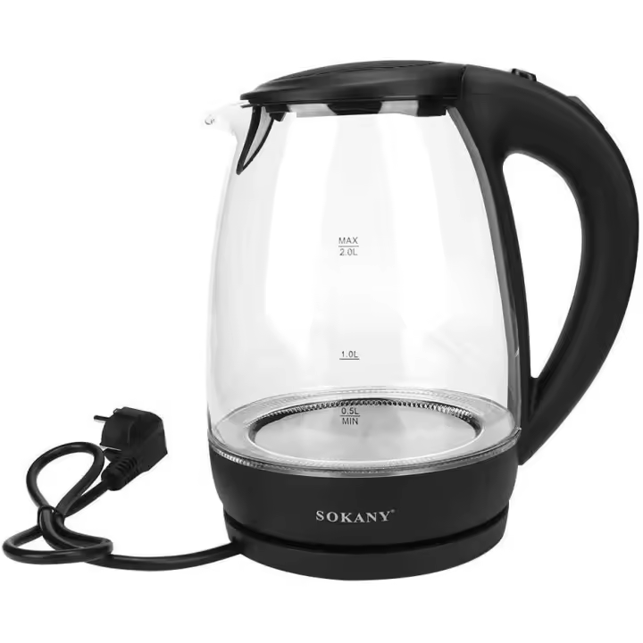 Hervidor de agua electrico 2 L 1500W, hervidor electrico transparente de con apagado automatico, y con filtro extraible y lavable. Sokany - 1