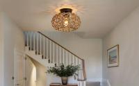 Luz De Techo De Henequén Retro Elegante Tejida En Rattan Instalación Semi Incluida Para Cocina Dormitorio Pasillo Material Principal Hierro - details 1