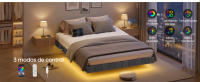 VASAGLE Marco de Cama Flotante, 140 x 200 cm, Bordes Acolchados, LED, 2 Tomas de Corriente, 1 Puerto USB-A, 1 Puerto USB-C, 1 Puerto USB-A Posterior, Carga de 500 kg, Gris Pizarra - details 2