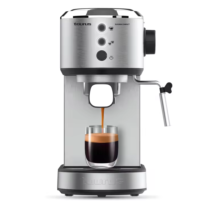 Taurus - Cafetera Espresso Euforia Compact. Color Gris. Material producto Acero inoxidable. Potencia 1350 W. Hasta 2 Tazas. Vaporizador. - 1