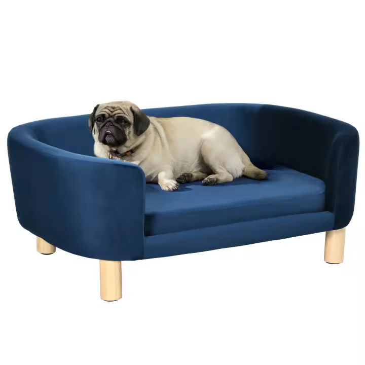 PawHut Sofá para Perros Pequeños, Cama para Perros Elevada con Patas de Madera, Cojín Desmontable y Funda Lavable, Carga 10 kg, 86x55x33 cm, Azul - 1