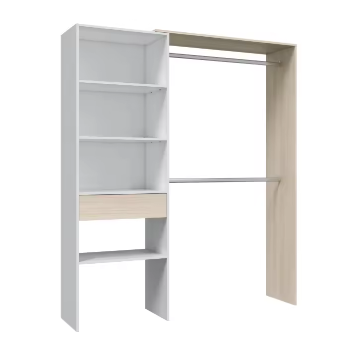 Duérmete Online Vestidor con 1 cajón Hera – Roble y Blanco - Barandilla metálica - Melamina Alta Calidad - 1