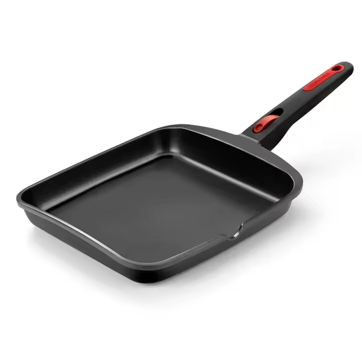 Monix IN&OUT Sartén Grill de aluminio fundido con antiadherente tricapa interior teflón. Parrilla de 22 cm lisos o 28 cm a rayas - 1