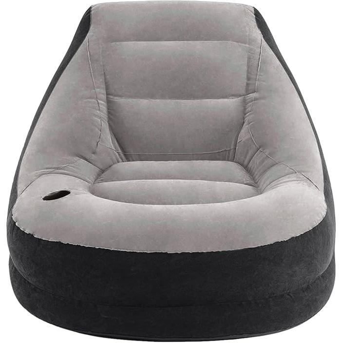 Sofá Inflable con Reposapiés, Sillón Hinchable Relax Ergonómico con Asiento Acolchado y Puff Reposapiés, Sofá de Aire Plegable Portátil Negro y Beige para Casa, Dormitorio, Camping y Terraza