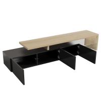 Mueble de TV LED negro brillo con almacenaje oculto, estantes de cristal y diseño moderno en madera – mesa TV elegante para salón - details 0